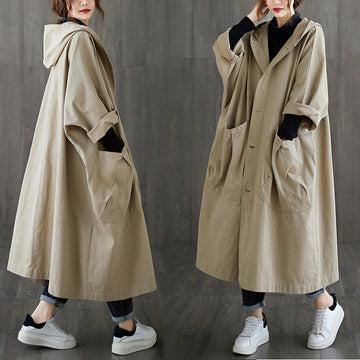 Casual hooded long trench coat for women