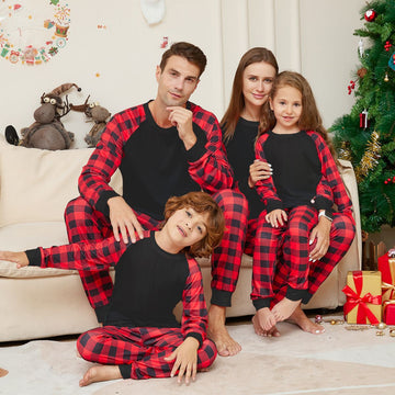 Family matching plaid pajama set with buffalo check pattern