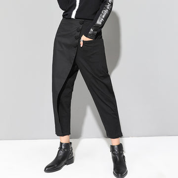 Trendy high-waisted button-front trousers for women