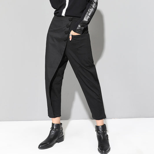High-Waisted Button-Front Trendy Trousers