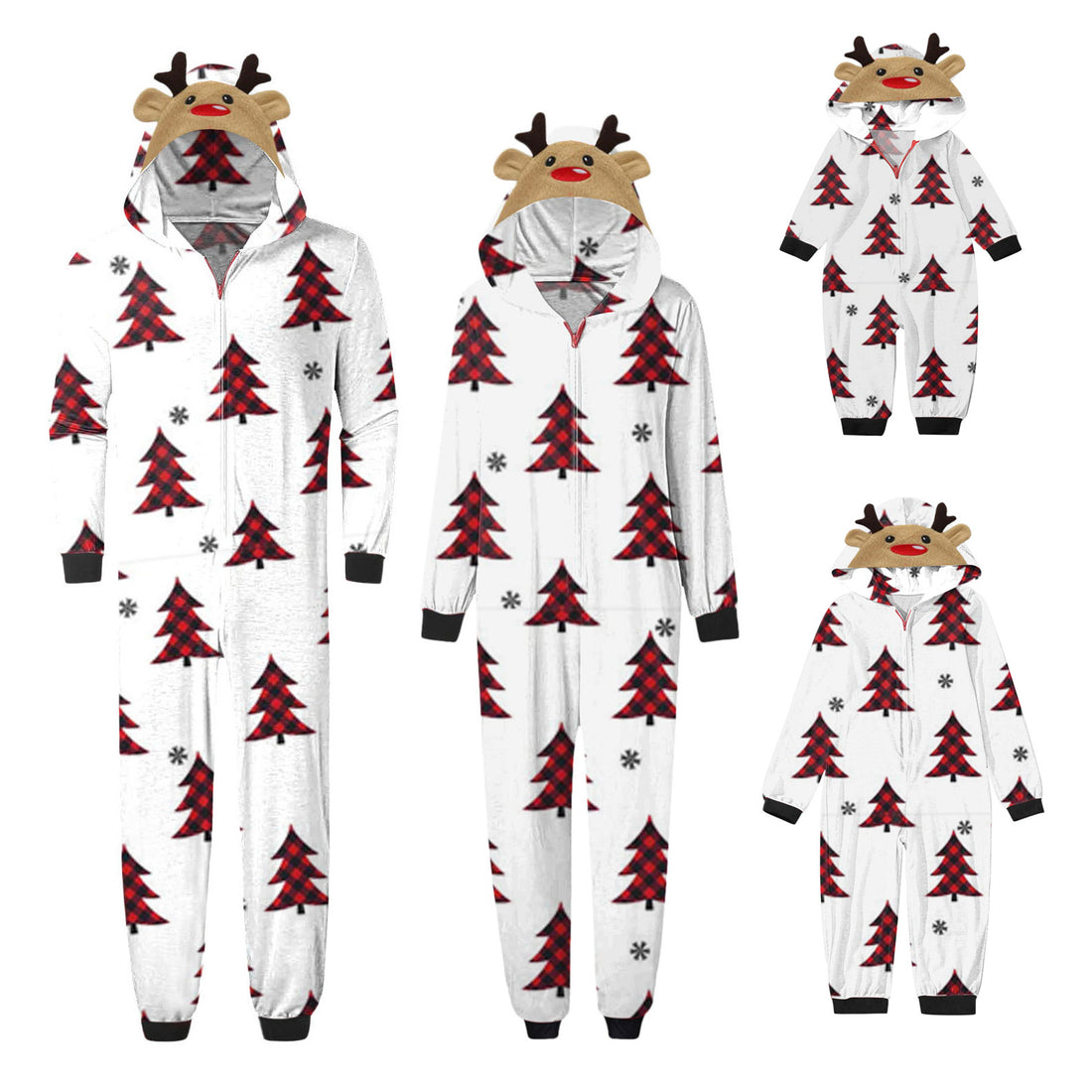 Reindeer family matching Christmas pajamas onesie with hood and antlers