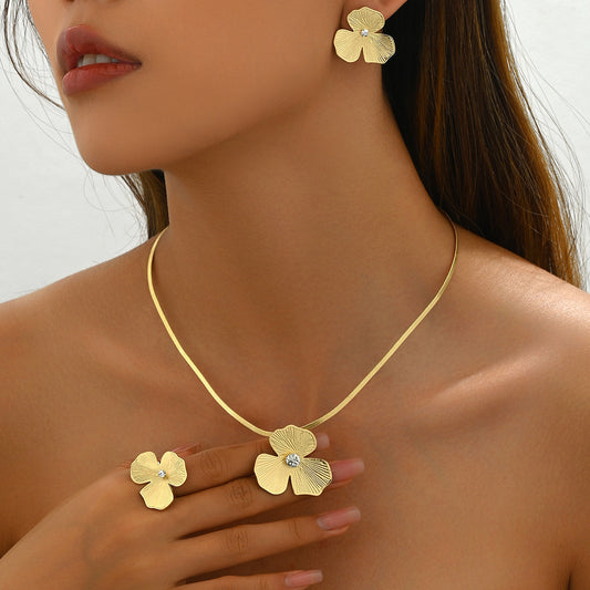 Flower Jewelry Set Necklace Earrings & Ring