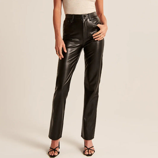 High-Waisted Slim Leather Fit Pants