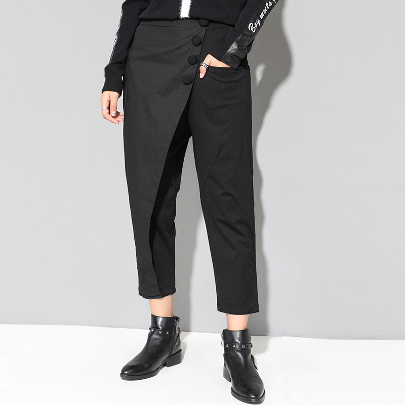 Trendy high-waisted button-front trousers for women