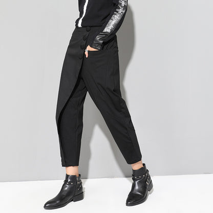 Trendy high-waisted button-front trousers for women