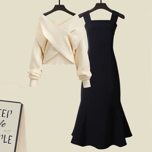 Cross Knit Sleeveless Dress Set