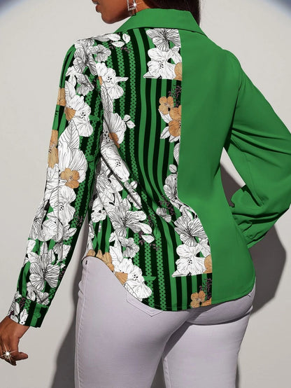Women's Button-Up Blouse - Split Design - Cold-Shoulder Long Sleeve - Tailored Fit