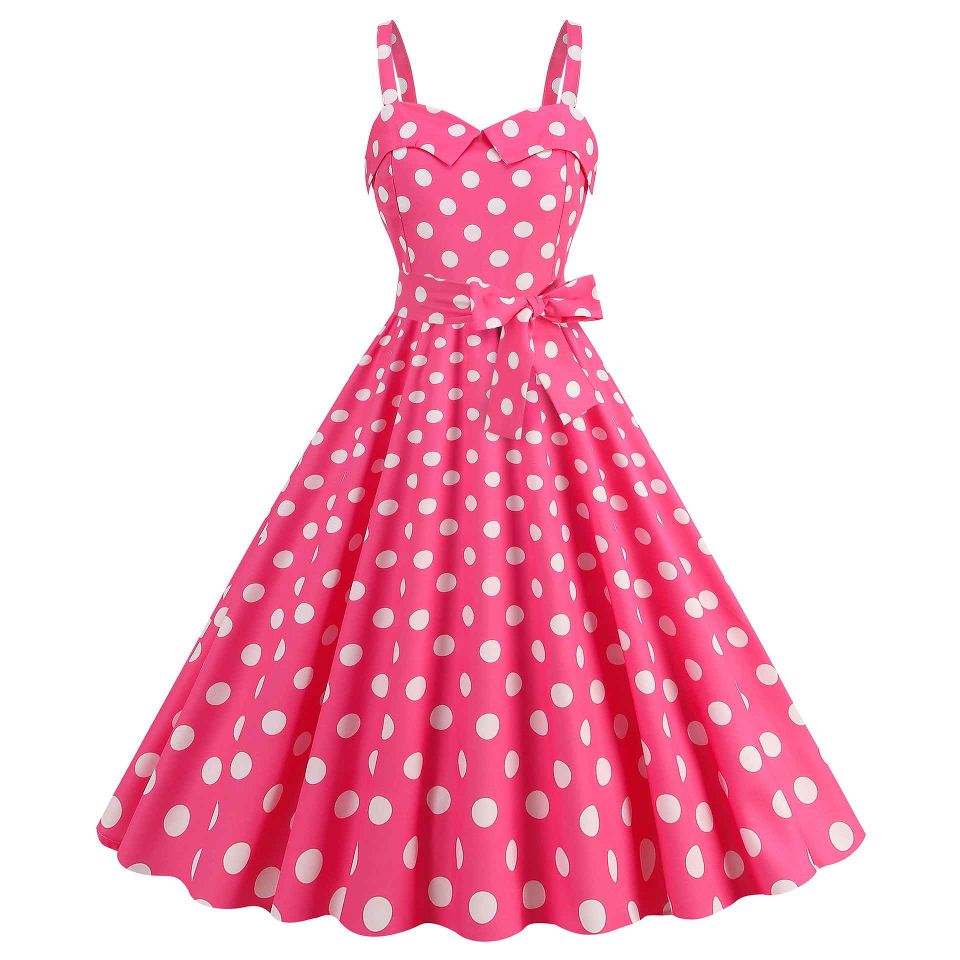 Polka Dot Sweetheart Swing Dress with Bow