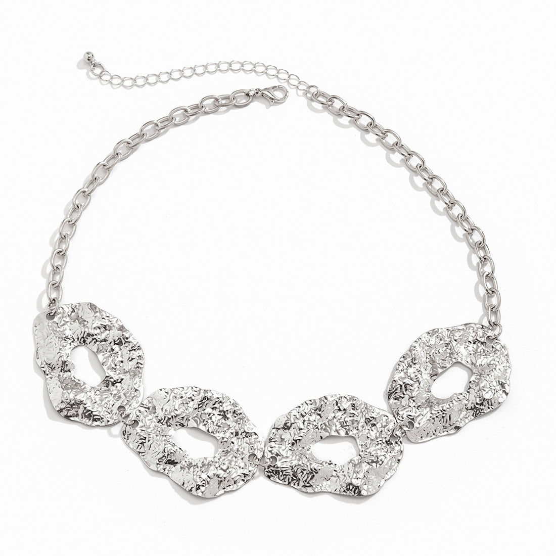 Silver toned punk circle choker necklace