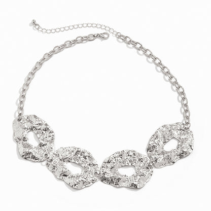 Silver toned punk circle choker necklace