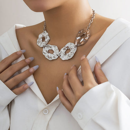 Silver toned punk circle choker necklace