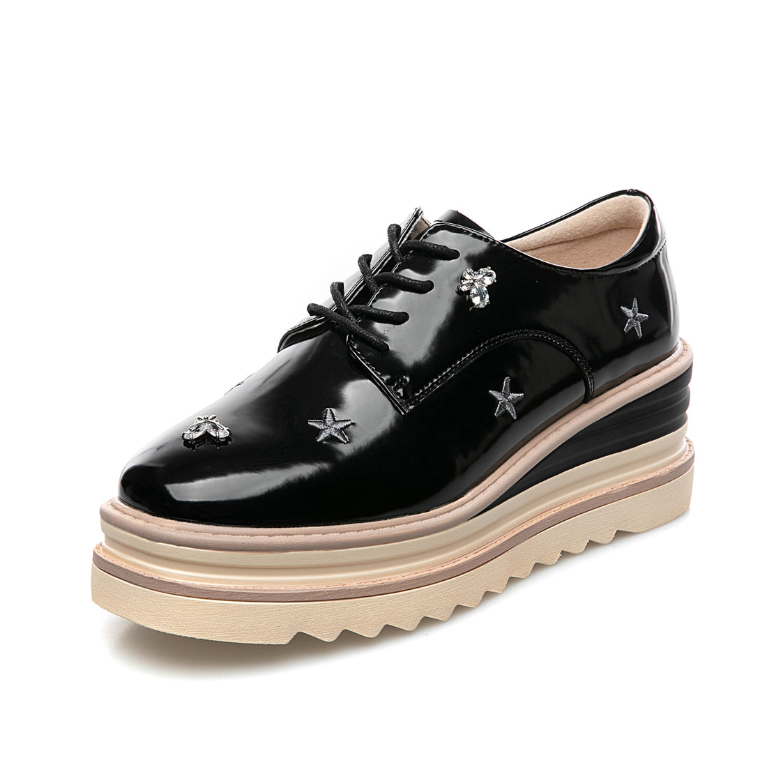 Women's platform lace-up leather shoes