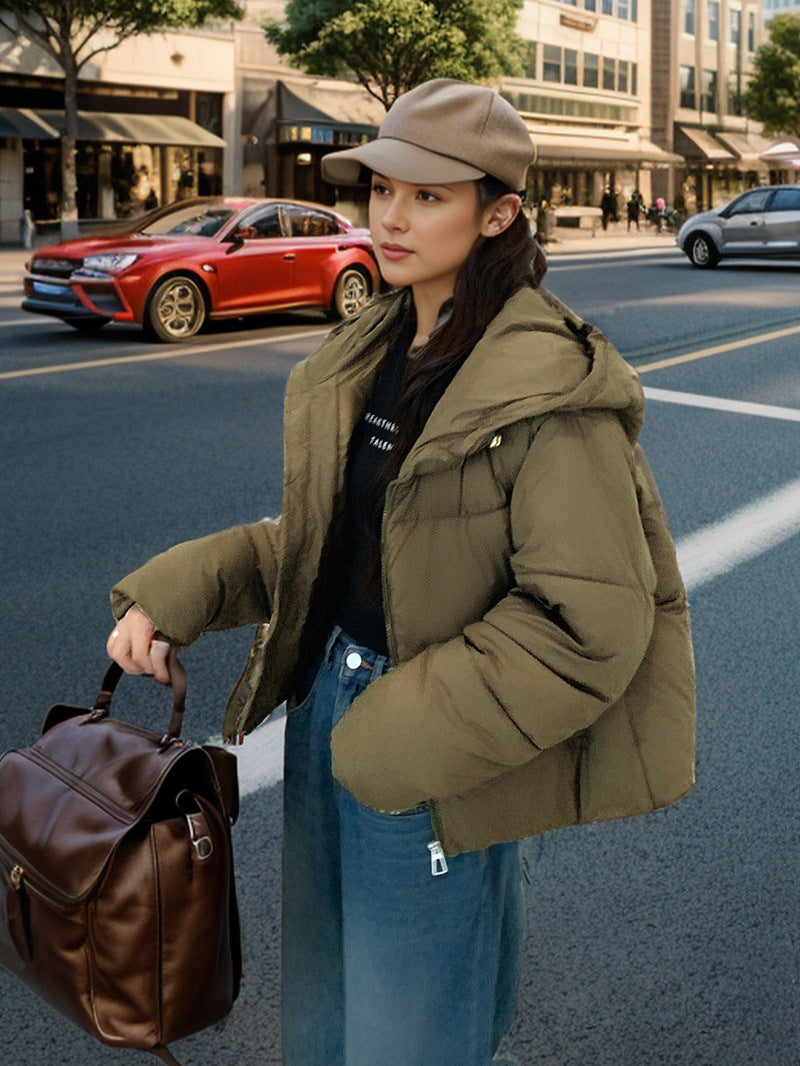 Women's half-placket puff pastry slim fit down jacket