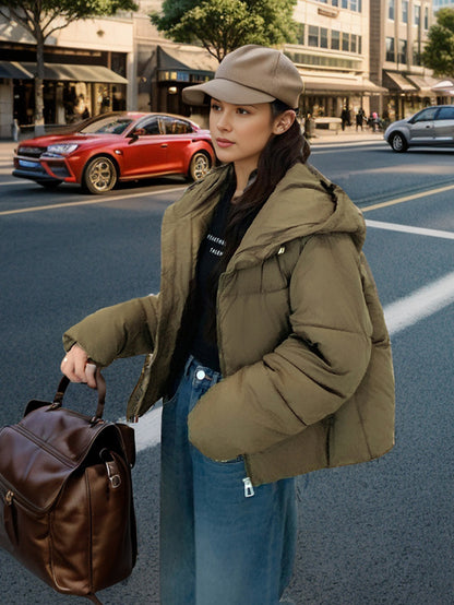 Women's half-placket puff pastry slim fit down jacket