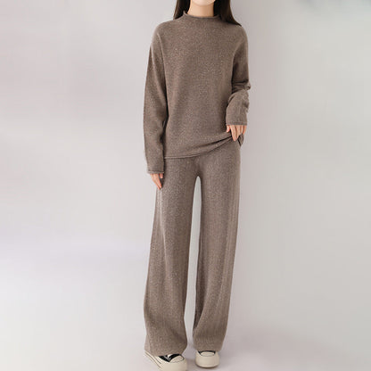 Isla Relaxed Fit Pullover Sweater And Wide-Leg Pants Two-Piece Set | Mock Neck Ribbed Cuffs Sweater