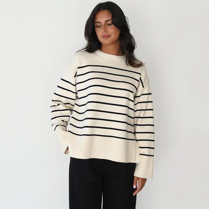 Striped crewneck sweater for women