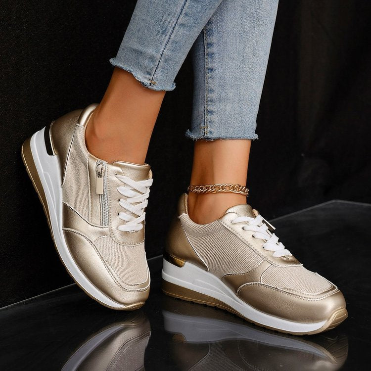 Aurora Metallic Platform Sneakers | Lace-Up Side Zipper Platform Sneakers