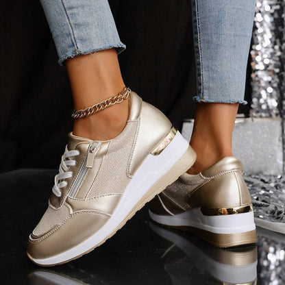 Aurora Metallic Platform Sneakers | Lace-Up Side Zipper Platform Sneakers