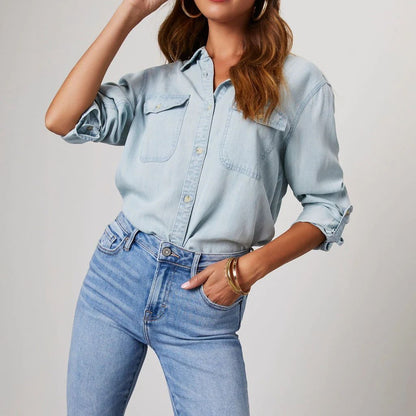 Aurora Classic Fit Denim Shirt | Button Front Chest Pockets Denim Shirt