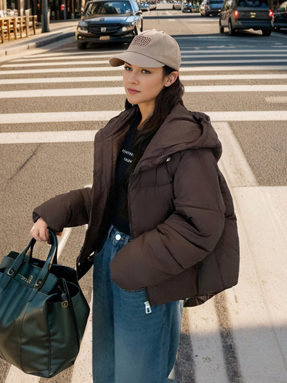 Women's half-placket puff pastry slim fit down jacket