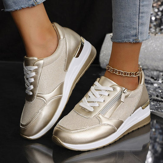 Aurora Metallic Platform Sneakers | Lace-Up Side Zipper Platform Sneakers