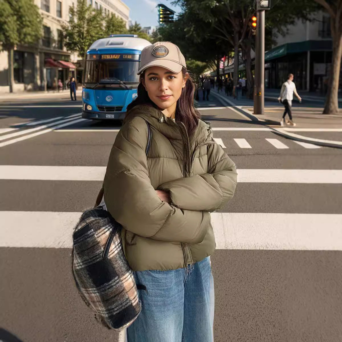 Women's half-placket puff pastry slim fit down jacket