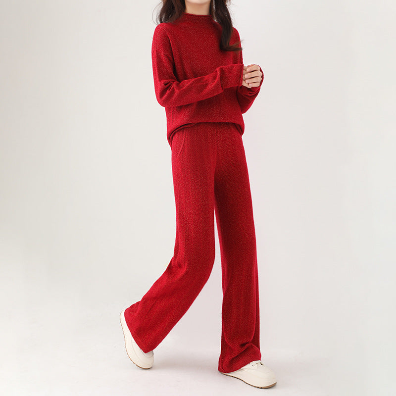 Isla Relaxed Fit Pullover Sweater And Wide-Leg Pants Two-Piece Set | Mock Neck Ribbed Cuffs Sweater