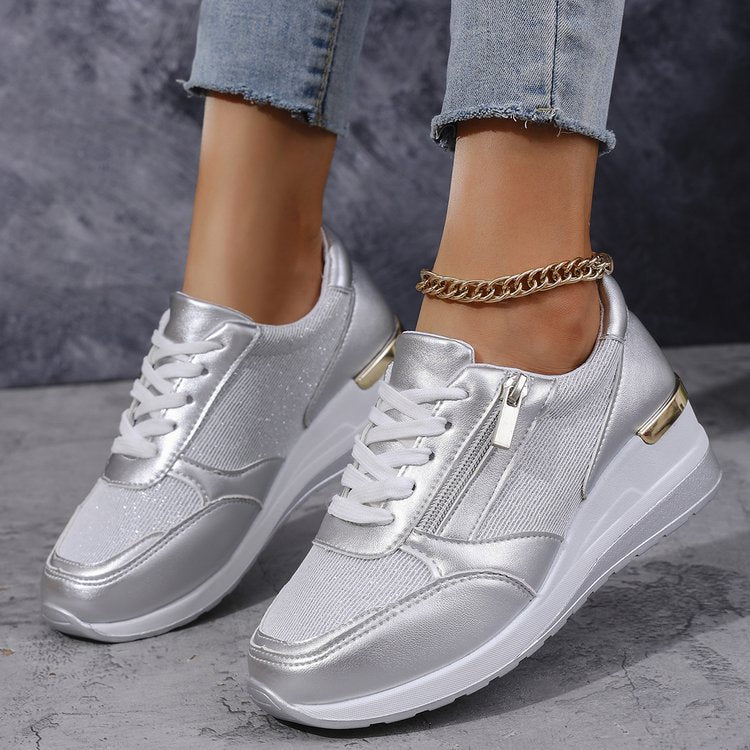 Aurora Metallic Platform Sneakers | Lace-Up Side Zipper Platform Sneakers