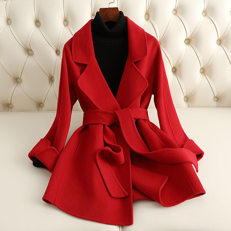 Isla A-Line Wrap Coat | Collared Belted Cuffed Sleeves Coat