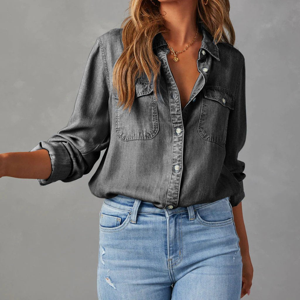 Aurora Classic Fit Denim Shirt | Button Front Chest Pockets Denim Shirt