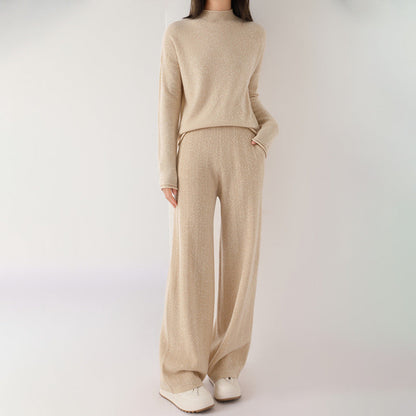Isla Relaxed Fit Pullover Sweater And Wide-Leg Pants Two-Piece Set | Mock Neck Ribbed Cuffs Sweater