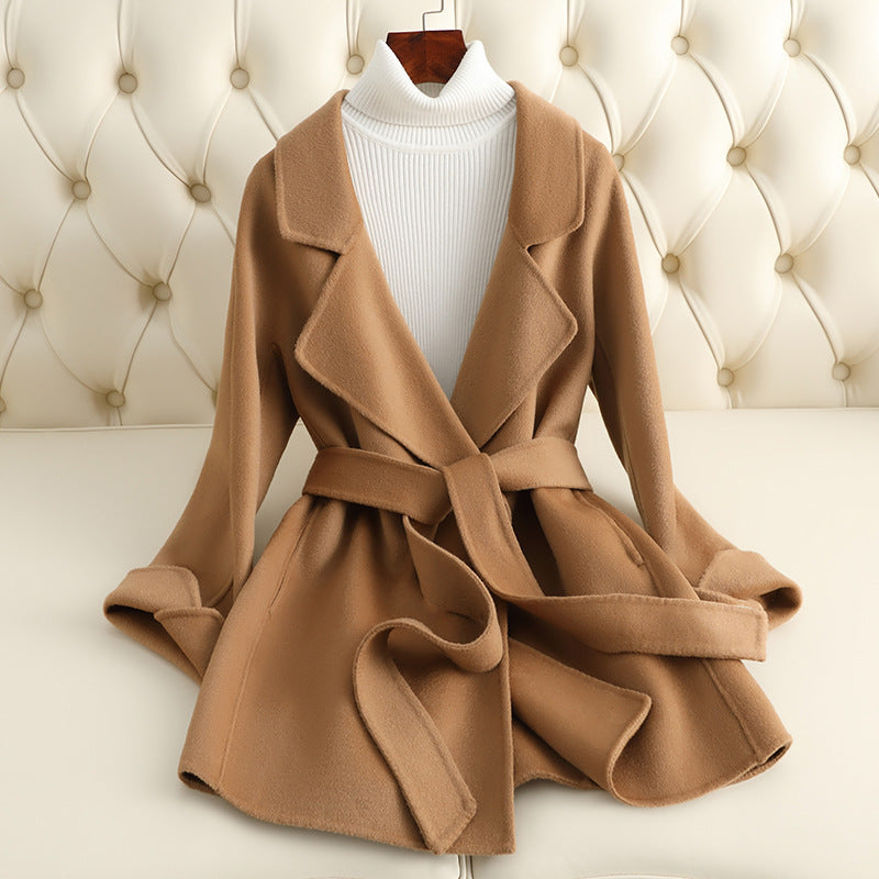 Isla A-Line Wrap Coat | Collared Belted Cuffed Sleeves Coat