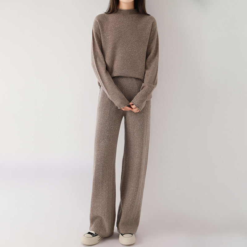 Isla Relaxed Fit Pullover Sweater And Wide-Leg Pants Two-Piece Set | Mock Neck Ribbed Cuffs Sweater