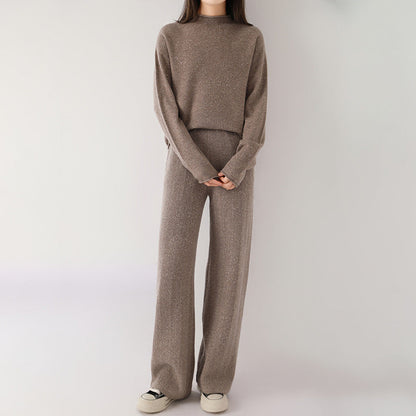 Isla Relaxed Fit Pullover Sweater And Wide-Leg Pants Two-Piece Set | Mock Neck Ribbed Cuffs Sweater