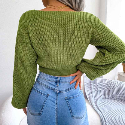 Raya - V-neck bowknot knitted crop top