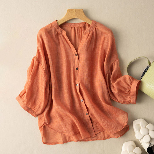 Loose Fit Lightweight Button-Up Blouse