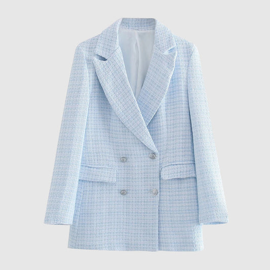 Textured Double-Breasted Structured Blazer