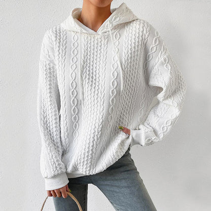 Women's large size hooded lace-up long-sleeved sweatshirt