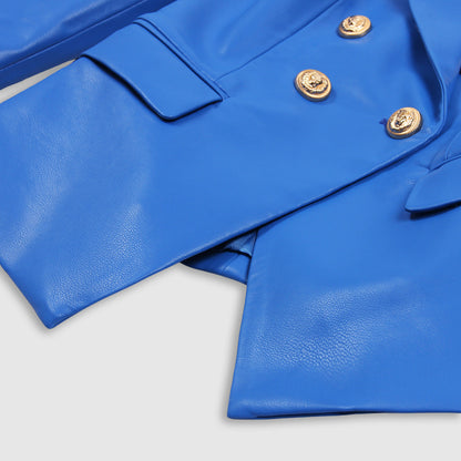 Women's spring autumn slim fit v-neck pu leather jacket