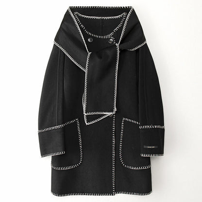 Women's autumn shell embroidery loose woolen top with scarf