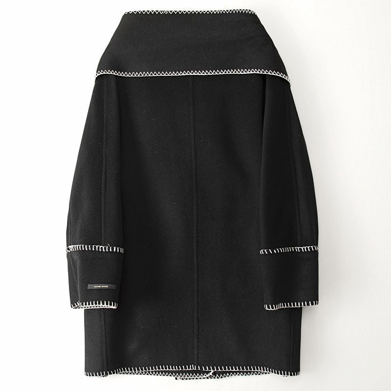 Women's autumn shell embroidery loose woolen top with scarf