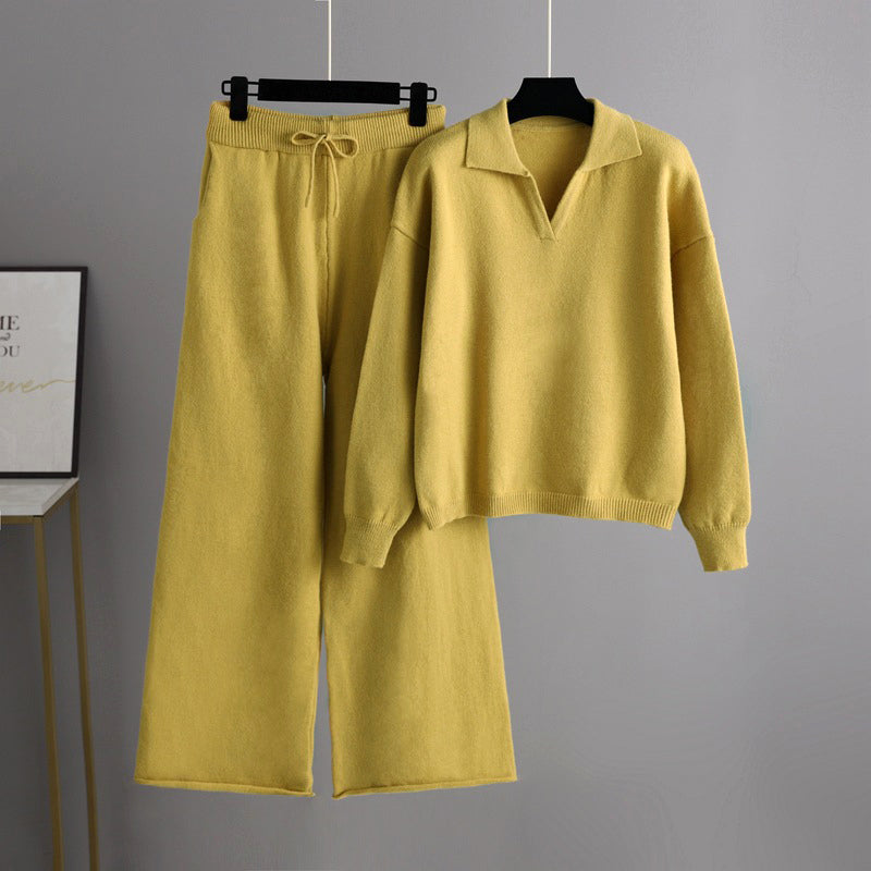 Women's autumn winter knitted sweater and pants set