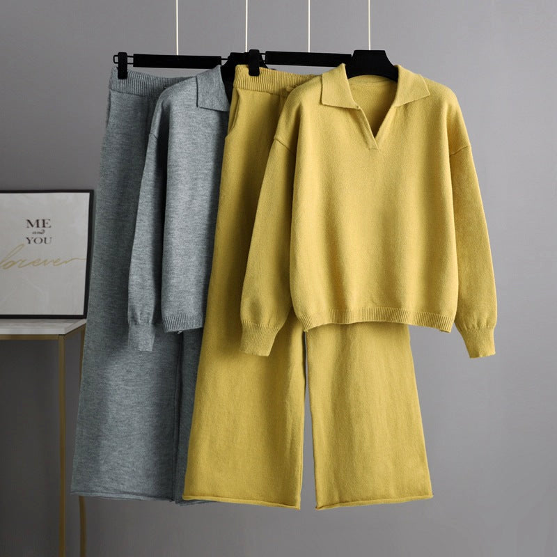 Women's autumn winter knitted sweater and pants set