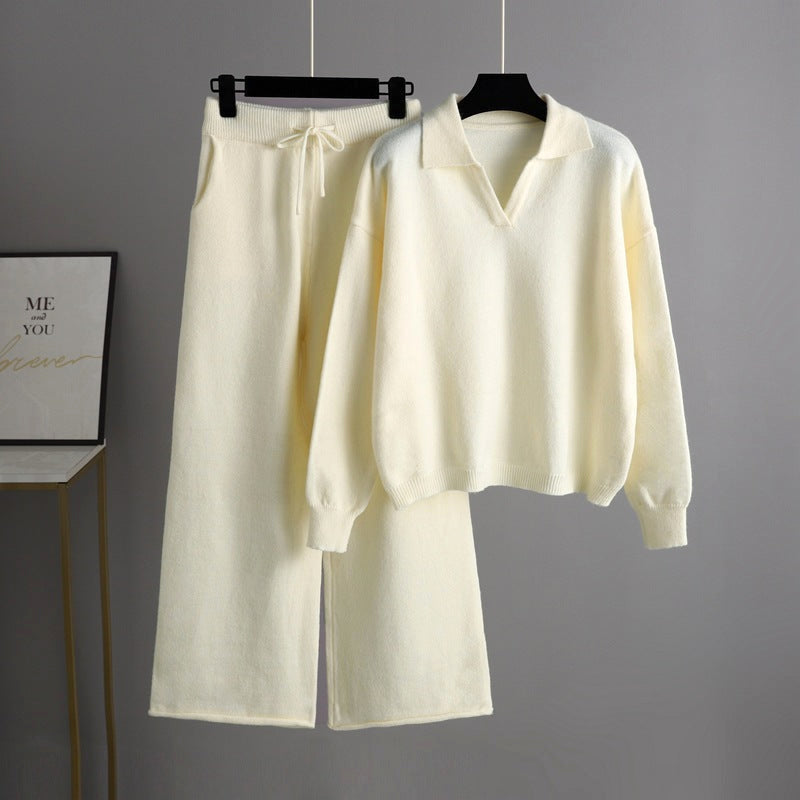 Women's autumn winter knitted sweater and pants set