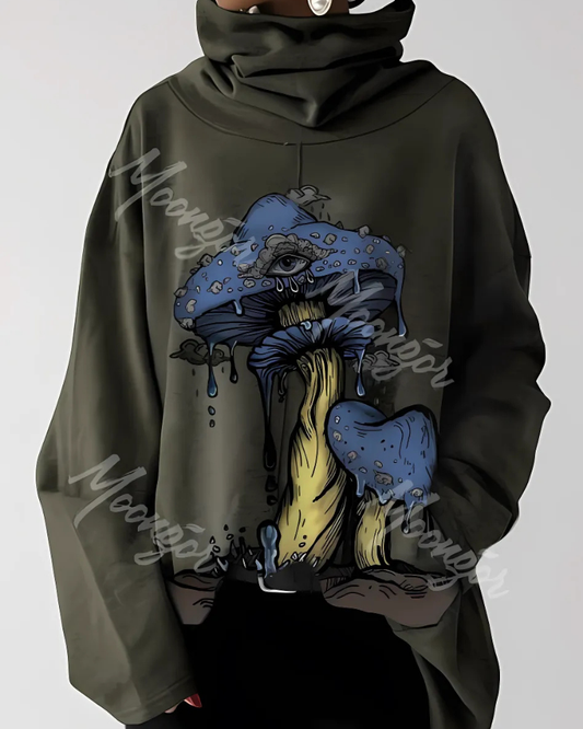 Oversized Graphic Print Cotton Blend Sweatshirt 