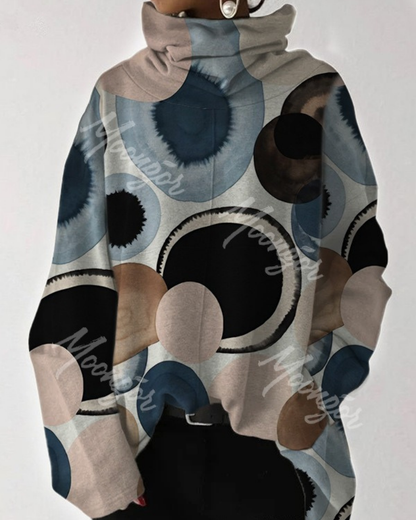 Women’s Sweatshirt – Oversized Fit – High Draped Neck – Graphic Print – Cotton Blend