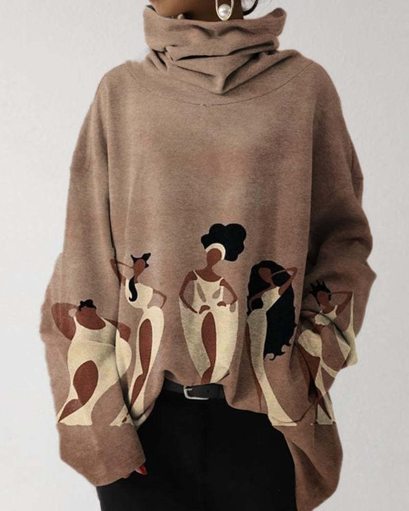 Oversized Graphic Print Cotton Blend Sweatshirt 