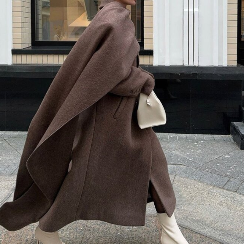 Two-Piece Oversized Wool Double-Breasted Cape Coat 