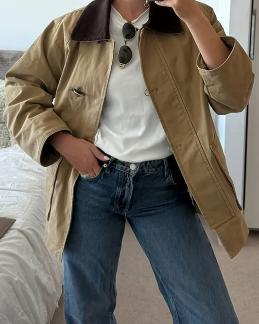 Relaxed Fit Cotton Blend Lapel Collar Coat 