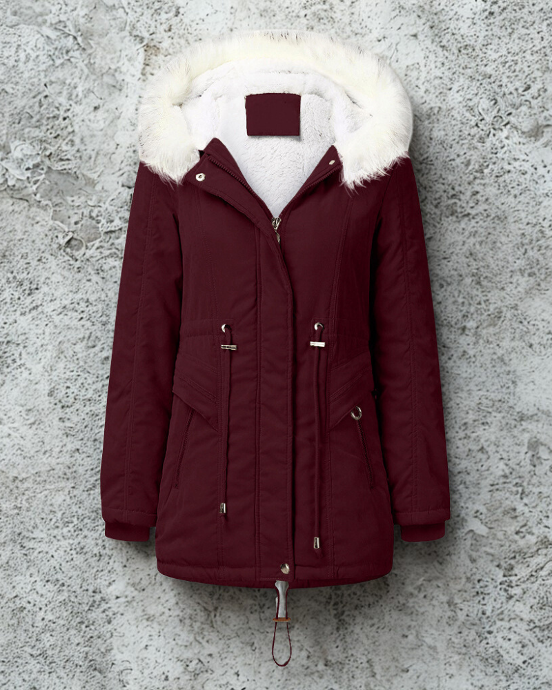 Faux Fur Hood Tailored Fit Mid-Thigh Coat 